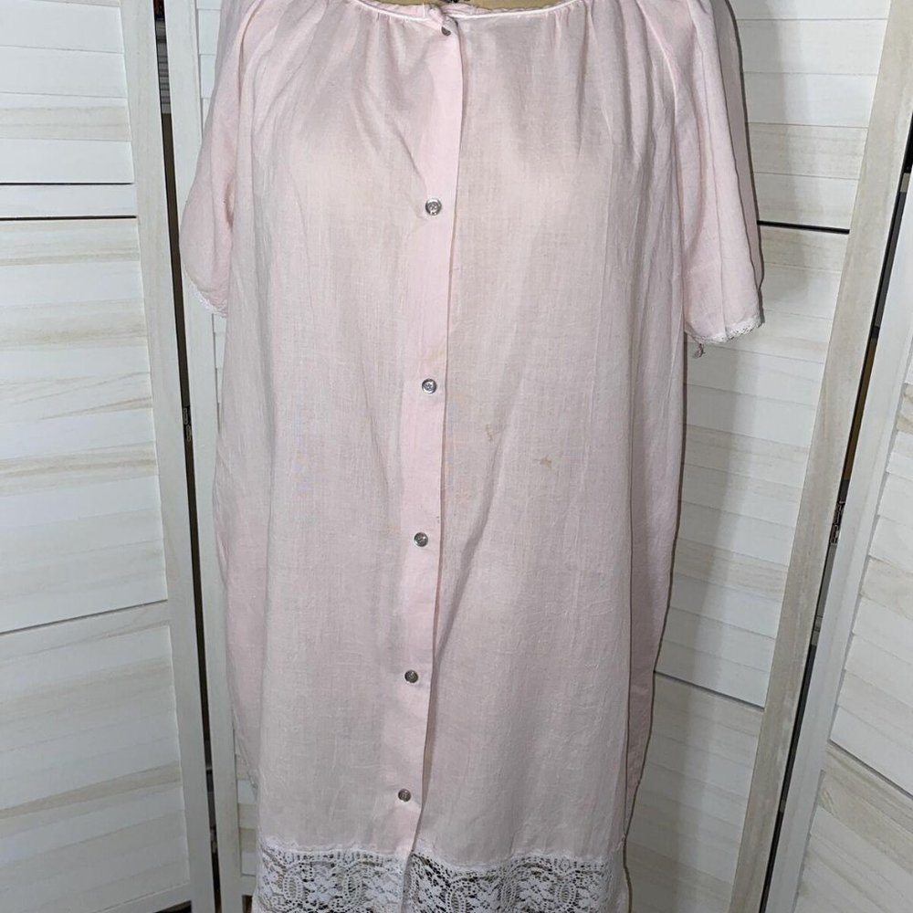 Vtg Anne Leslie Cotton Blend Lace Trimmed  Sleepwear Nightgown Robe Large